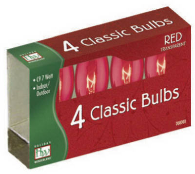 1095r-88 C9 Transparent Bulb, Red, Pack - 4