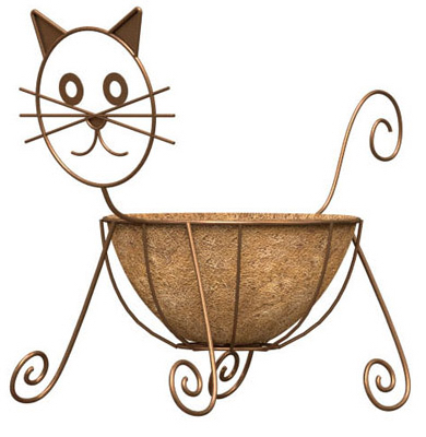 86655 Rust Color Cat Design Planter With Coco Liner