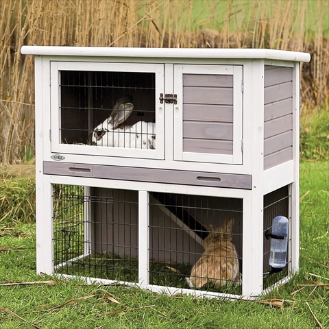 Rabbit Hutch With Sloped Roof, Medium, Gray & White
