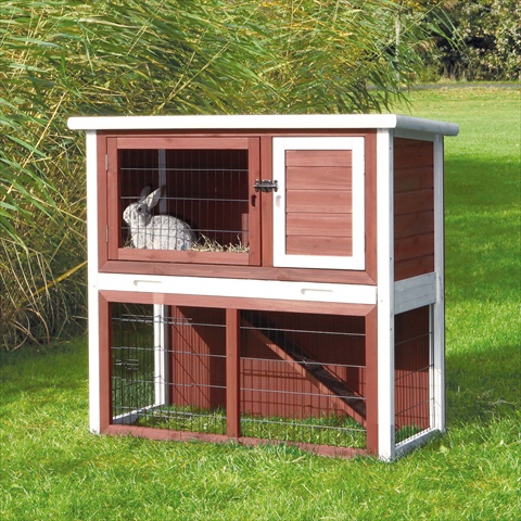 Rabbit Hutch With Sloped Roof, Medium, Brown & White
