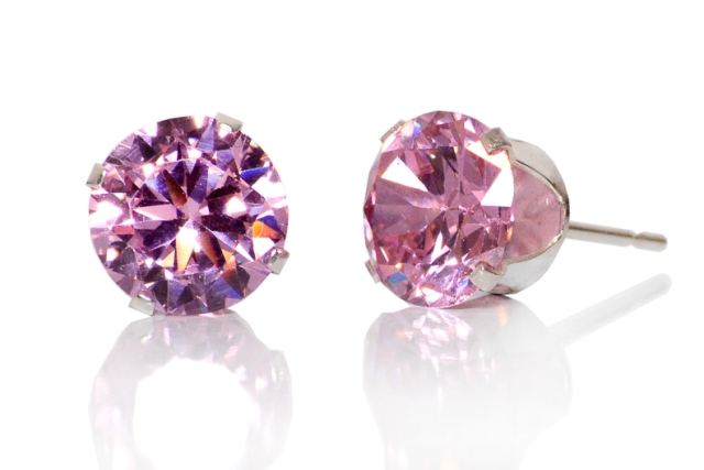 Ziva Gem E4rpassw 4 Mm. Round Sterling Silver Stud Earring - Pink, Amethyst & Clear