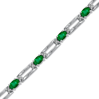 3.55 Ct. 5 X 3 Oval Emerald And Diamond Bracelet Set In 14k Gold