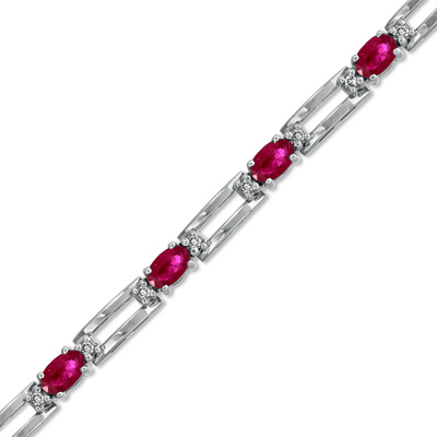Brb34rd 4.10 Ct. 5 X 3 Oval Ruby And Diamond Bracelet Set In 14k Gold