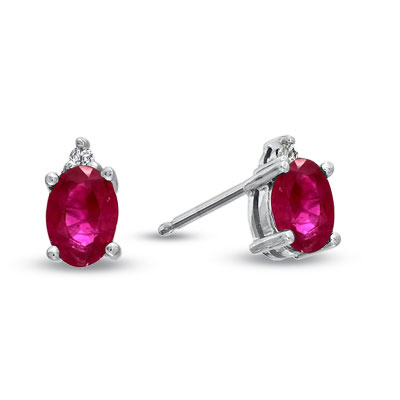 Natural Heated Oval Ruby And Diamond Earring In 14k Gold