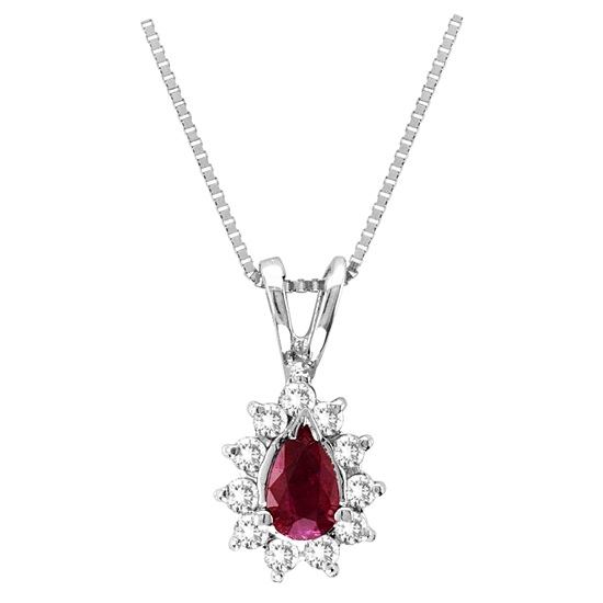Pa268rd 0.35 Ct. Diamond And Natural Heated Ruby Pendant In 14k Gold