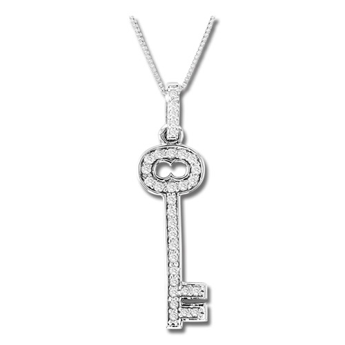 Prl1191 0.25 Ct. Diamond 14k Gold Key Pendant With 16 In. Gold Chain