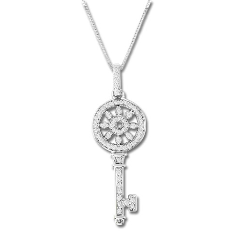 Prl1193 0.30 Ct. Diamond 14k Gold Key Pendant With 16 In. Gold Chain
