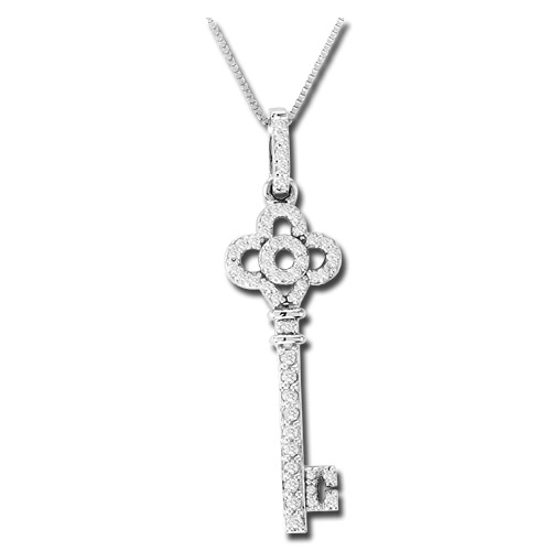 Prl1194 0.30 Ct. Diamond 14k Gold Key Pendant With 16 In. Gold Chain