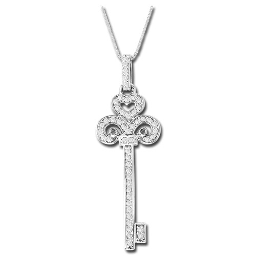 Prl1195 0.35 Ct. Diamond 14k Gold Key Pendant With 16 In. Gold Chain
