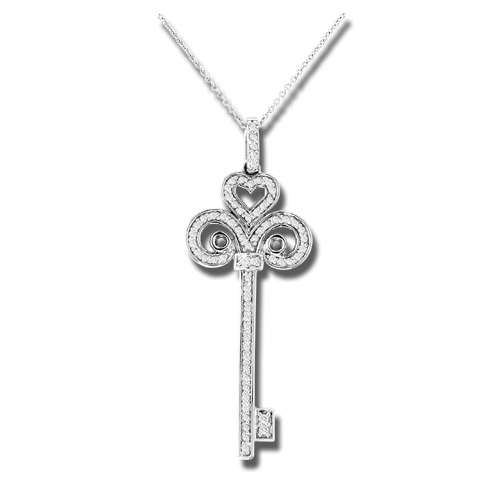 Prl1196 0.50 Ct. Diamond 14k Gold Key Pendant With 16 In. Gold Chain