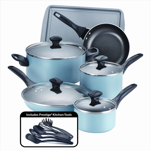 Farberware 21894 Dishwasher Safe Nonstick 15-piece Cookware Set, Aqua