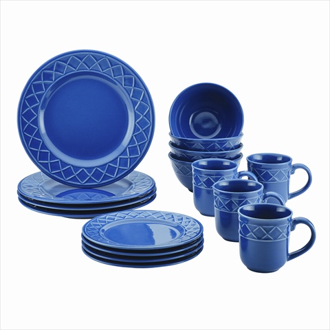 59991 Dinnerware Savannah Trellis 16-piece Stoneware Dinnerware Set, Cornflower Blue
