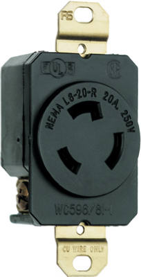 L620rccv3 Locking Outlet, 20a, 250v, Black