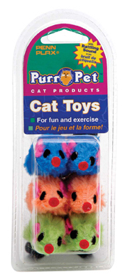 Penn Plax Cat538 Fuzzy Mice Cat Toy, 6 Pack