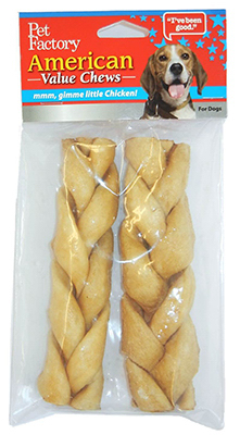 Pet Factory 24756 6-7 In. Chicken Flavor Braided Stick Dog Treat, 2 Pack