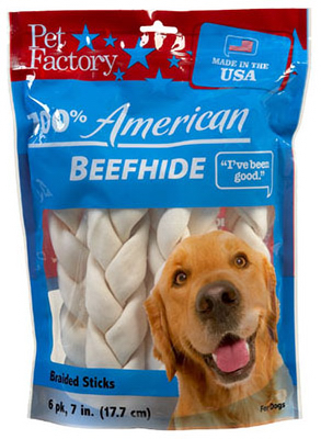 Pet Factory 78106 Rawhide Braid Dog Treat, 6 Pack
