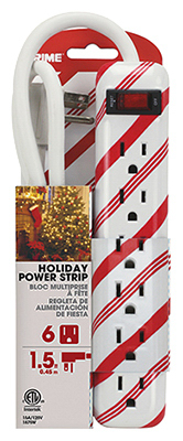 Pbcc1118 6 Outlet Candy Cane Strip - White & Red