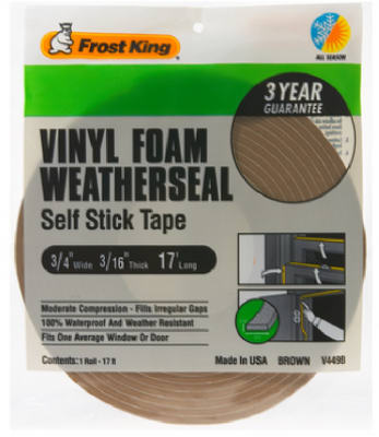 Thermwell V449bh 0.75 X 0.19 In. X 17 Ft. Brown Vinyl Foam Weather-strip Tape