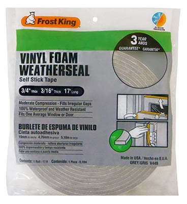 Thermwell V449h Vinyl Foam Weather-strip Tape, Gray