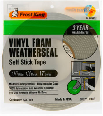 Thermwell V442h Foam Weather-strip Tape, Gray - 0.25 X 0.12 In.