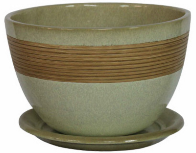 Ps00130s-120a 12 In. Cream Etched Stripe Bowl Planter