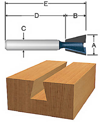 23114 0.5 In. X 15 Degree Dovetail Router Bit