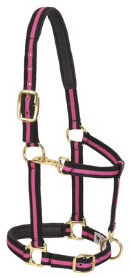35-7735-pk 1 In. Padded Adjustable Chin & Throat Snap Halter - Black With Pink Stripe