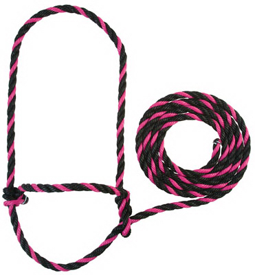 35-7901-pk-bk 7 Ft. Cow Size Poly Rope Halter, Pink & Black