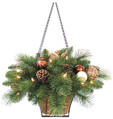 Equinox 2 Lchc-hb-14pw Holiday Wonderland, 23 In. Battery Operated Cappuccino Artificial Hanging Basket - Pack Of 2