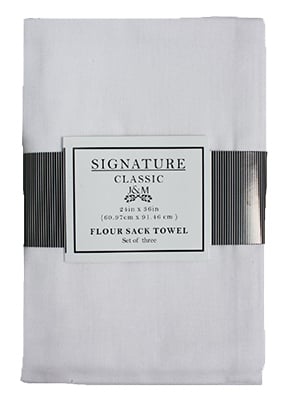 J & M Home Fashions 7420 24 X 36 In. White 100 Percent Cotton Flour Sack Towels - 3 Pack, Pack Of 3
