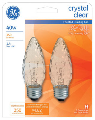 40891 40w Faceted Cut Glass Look Ceiling Fan Bulb - Pack Of 6