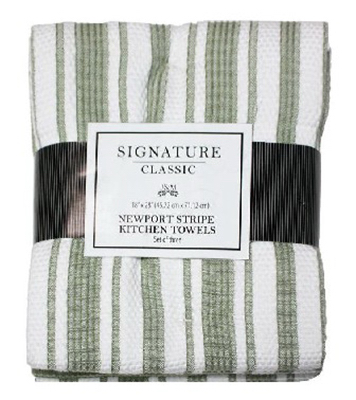 J & M Home Fashions 3537 18 X 28 In. Newport Sage Green Striped Kitchen Towels - 3 Pack, Pack Of 3