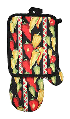 J & M Home Fashions 7267 6.5 X 1 In. Caliente Designed Set Of Pot Holder & Oven Mitt - 2 Piece, Pack Of 3