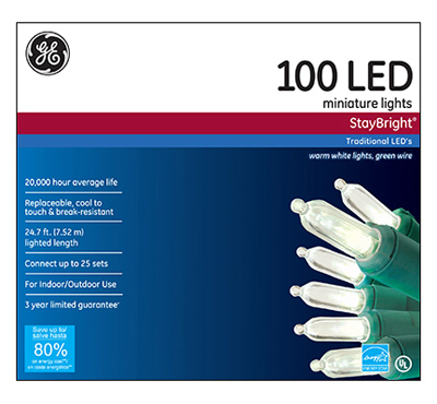 Ge90836 White Led Staybright Light Set, 100 Count - Pack Of 12