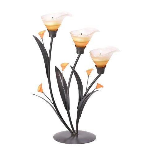 38947 Amber Lilies Tealight Holder