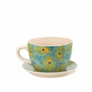 10016839 Peacock Feather Teacup Planter