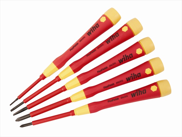 Wiha Tools 32085 Insulated Cushion Grip Pico Finish Slotted & Phillips Screwdriver Set - 5 Piece