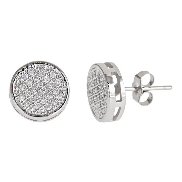 Sse100 Sterling Silver 3x3 Micropave Stud Earring - White