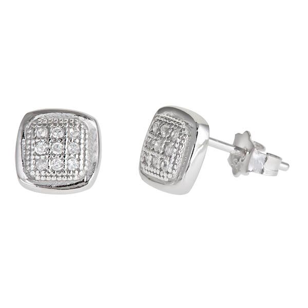 Sse101 Sterling Silver 3x3 Micropave Stud Earring - White