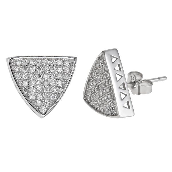 Sse104 Sterling Silver Micropave Stud Earring - Flat Trillion&amp;#44; White