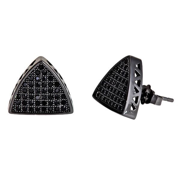 Sse105 Sterling Silver Micropave Stud Earring - Flat Trillion&amp;#44; Black