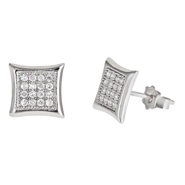 Sse106 Sterling Silver 4x4 Micropave Stud Earring - White