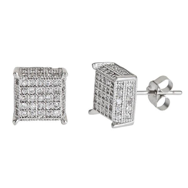 Sse107 Sterling Silver 5x5 Micropave Stud Earring - Black