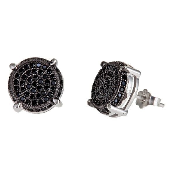 Sse108 Sterling Silver Micropave Stud Earring - Black&amp;#44; Round