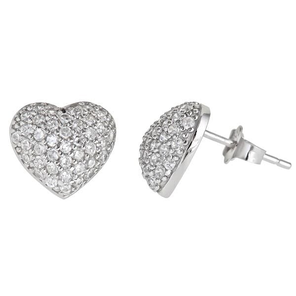 Sse109 Sterling Silver Micropave Stud Earring - Heart