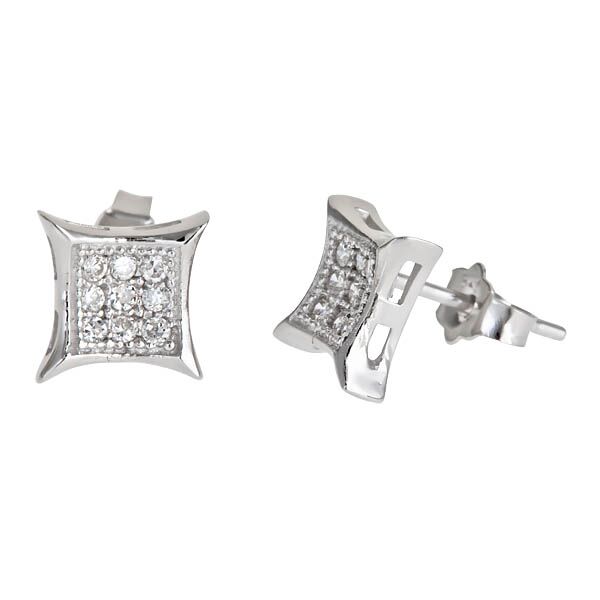 Sse114 Sterling Silver 3x3 Pointy Corners Micropave Stud Earring