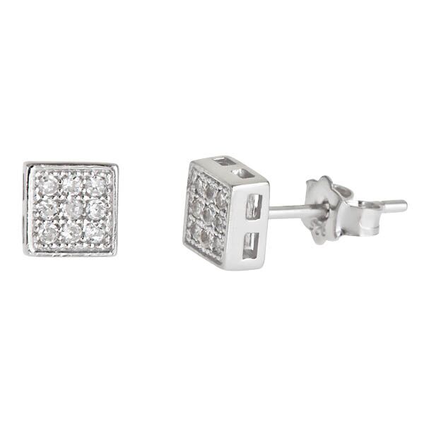 Sse116 Sterling Silver 3x3 Micropave Stud Earring - Square
