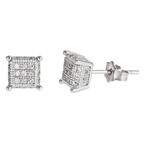 Sse119 Sterling Silver 3x3 Micropave Stud Earring