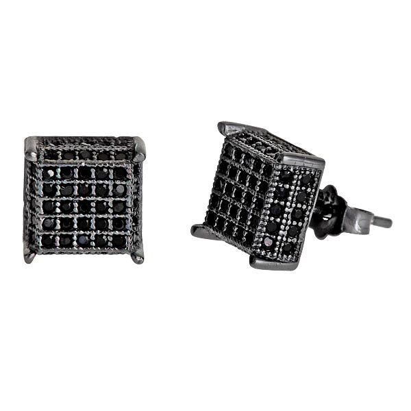 Sse123 Sterling Silver 4x4 Micropave Stud Earring - Black