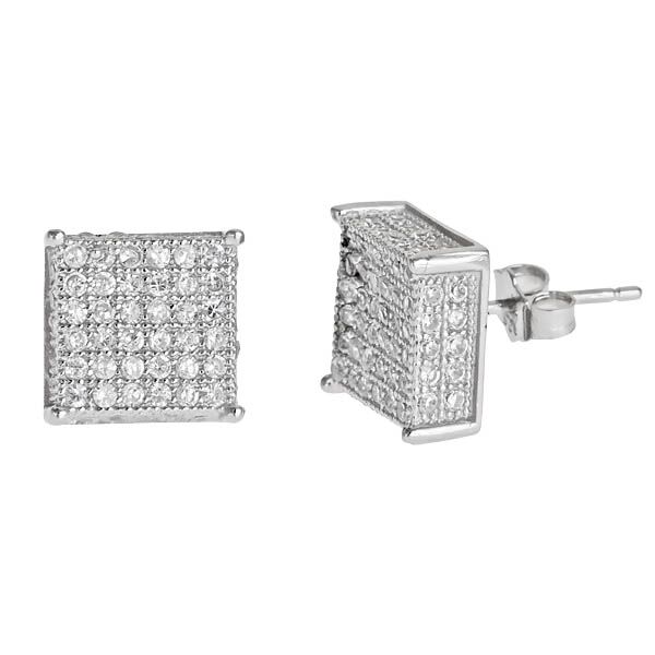 Sse124 Sterling Silver Square Micropave Stud Earring